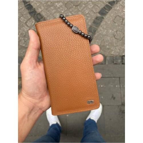 Karali Leather Phone Compartment Tan Genuine Leather Wallet-Zircon Bracelet Gift