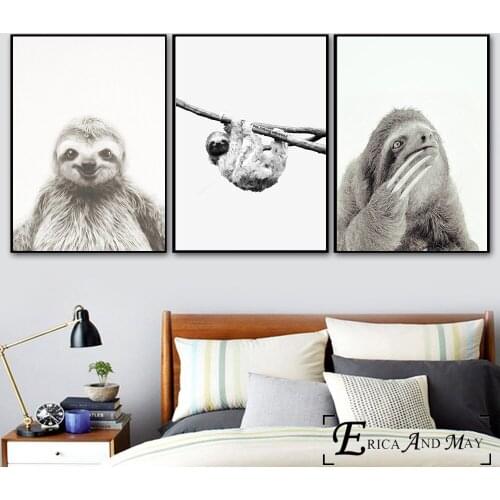 Sloth Black And White Animal Photos Posters And Prints Canvas Art Painting Wall Pictures For Living Room Decoration Home Decor