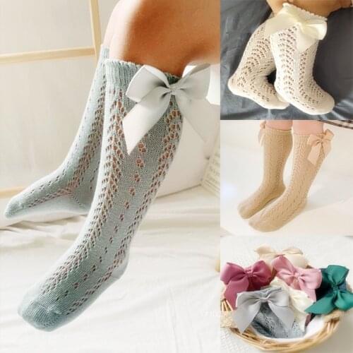 Summer Children Socks For Girls Long Tube Bow Sock Knee High Toddler Spainish Princess Hollow Out Kids Cute Socks For 1-8 Years