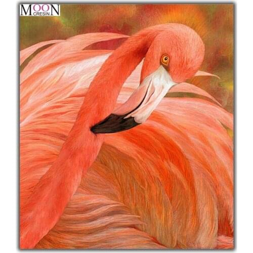 MOONCRESIN Diamond Painting Cross Stitch Big Flamingo Diy Diamond Mosaic Full Round 5D Diamond Embroidery Decoration Animals Kit