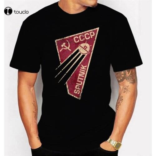 Geometric T-Shirt MenS Cccp T-Shirt Russia C C C P Short Sleeve Sputnik 1 Space Program Custom Soviet Street Punk Tee Shirt