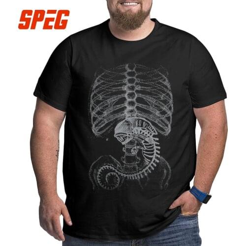 Men T-Shirts Alien Predator X-Ray 100% Cotton Big Tall Tee Shirt Short Sleeve T Shirts Crew Neck Clothes Plus Size Big Size