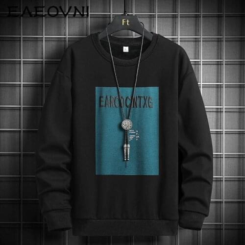 EAEOVNI Letter Print Sweatshirt Men Fashion Hip Hop Hoodie Streetwear Mens Crewneck Sweatshirt Autumn Long Sleeve Harajuku Tops