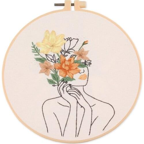 Beauty Lady Embroidery Kit for Beginners, Modern Embroidery Starter Kits, Craft Kit, Embroidery Gift, English Description (G)