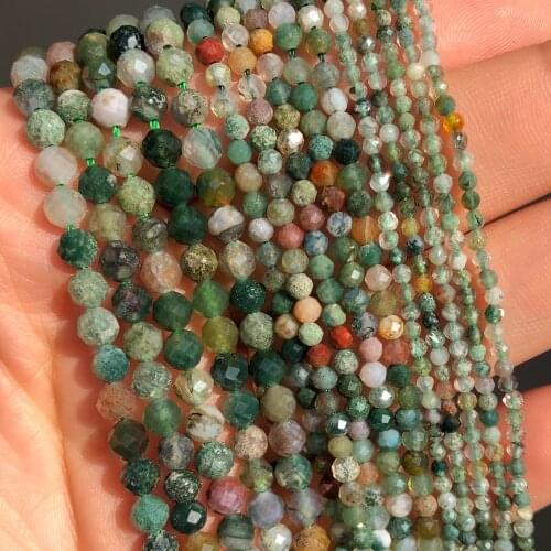Natural Faceted India Agates Stone Beads Round Loose Spacer Beads for Jewelry Making DIY Bracelet Accessories 15''Inches 2 3 4mm