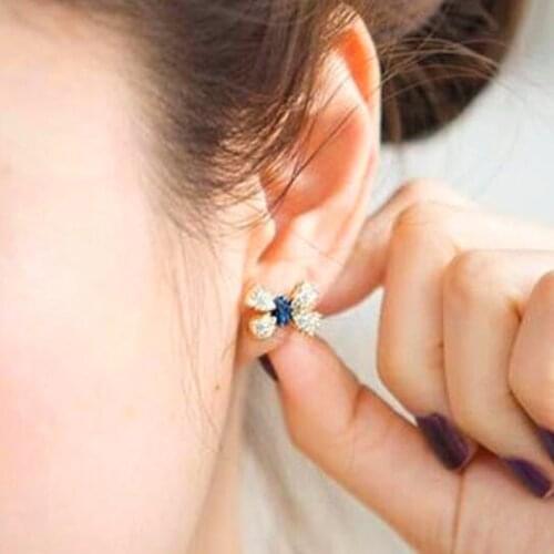 2021 Hot New Degisn Korean Bow Rhinestone Earrings Fashion Jewelry Wholesale Girl 's Gifts