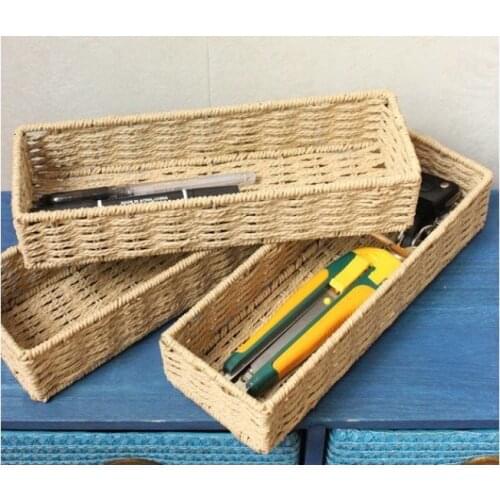 2021 New Foreign Trade Straw Storage Box Stationery Remote Control Hairpin Finishing Basket Square Without Cover Desktop Office