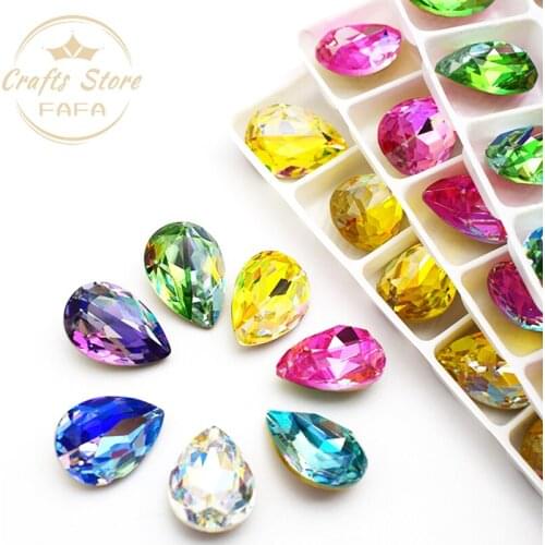 New Arrival Drop Shape Pointback K9 Glass Crystal Laser Color Glue On Rhinestone DIY Jewelry Clothing Accessories 10x14/13x18MM
