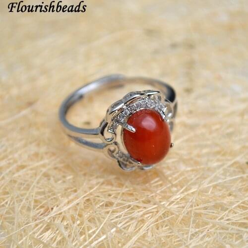 Wholesale Natural Pure Red Carnelian Agate Chalcedony Rings Open Metal Circle for Man and Woman Fashion Wedding Party Jewelry