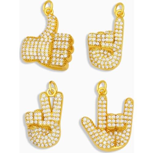 OCESRIO CZ Stone Brass Thumbs Up Necklace Pendants Wholesale Gold Cute Good Lucky Necklace Charms for Women Jewelry pdta274