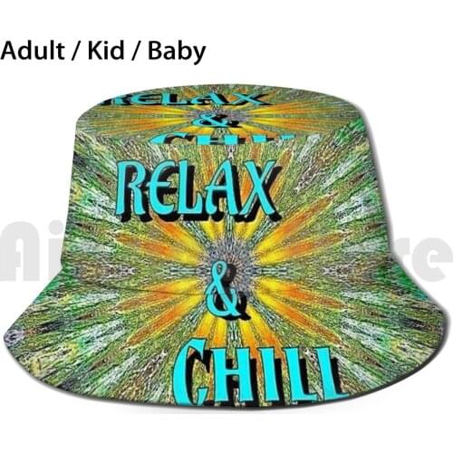 Relax And Chill Colorful Geometry Pattern Bucket Hat Adult kid baby Beach Sun Hats Pattern Relax Chill Calm Lie Down Loosen