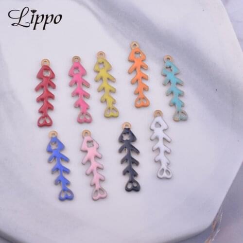 30pcs 5*18mm Both Side Enamelled Fish bone Charms Pendants Copper Jewelry Accessories