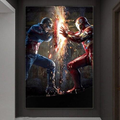 Marvel Iron Man Anime Posters Avengers Superhero Captain America Canvas Painting Wall Art Picture for Living Room Decor Cuadros