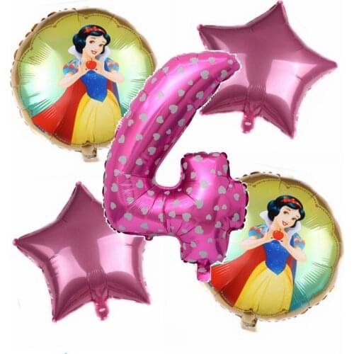 Princess Snow White 5pcs 32inch Pink Number Aluminum Balloon Girl 1 2 3 Years Old Birthday Party Decoration Inflatable Toys Suit