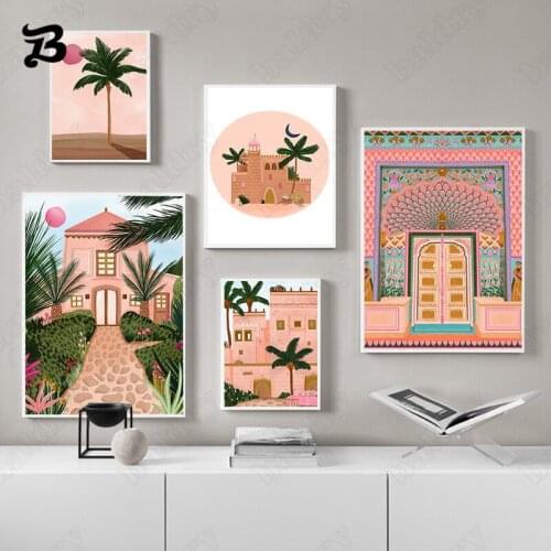 Romantic Canvas Poster Moroccan Wall Art Buildings and Landscape Prints Nordic Decorative Pictures Painting Modern Room Decor