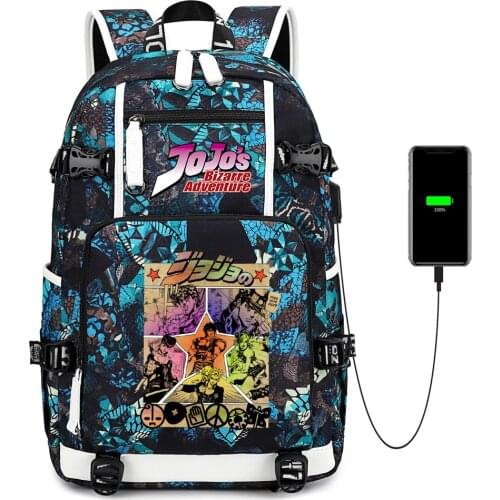 Anime Jojos BizarreI Adventure Backpack Zip USB Charging Oxford Mochila School Bag Shoulder Bag Laptop Bag Travel Bag Rucksack