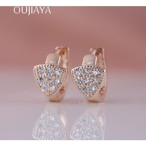 OUJIAYA triangle Micro Wax Inlay Hollow 585 Rose Gold Dangle Earrings small Drop Earring Delicate Fashion Jewelry Wedding A54