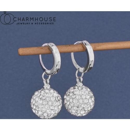 Pure Silver 925 Earrings For Women 10mm Disc Crystal Ball Drop Earing Brincos Femme Trendy Jewelry Accessories Party Gifts