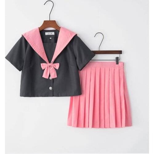 Pink British Preppy Style School Girls Uniform Cosplay Suits Chorus Performance Short Sleeve JK School Uniforms S-3XL