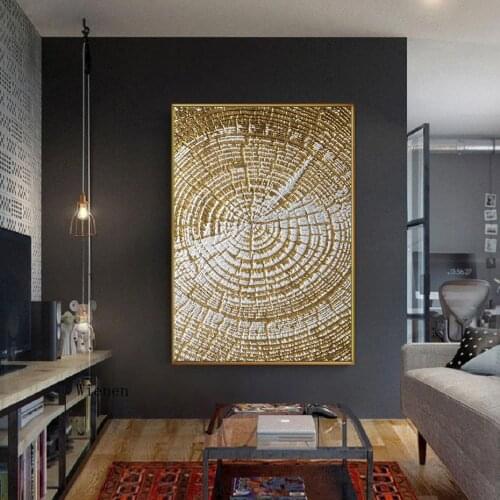 Modern Abstract Poster Gold Black Circle Tree Texture Canvas Painting and Prints Wall Art Pictures for Living Room Office Decor