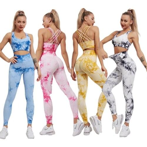 NEW 2pcs/set Dyeing Seamless yoga set fitness clothing sportswear high waist gym leggings suit sports bra sports suits yoga top