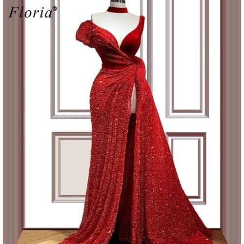 Turkish Couture Red Special Prom Dresses Long Gorgeous Sequins Evening Gowns Mermaid Vestidos De Fiesta De Noche Customize