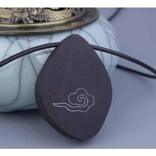 Black Rosewood imboss insert technology vintage necklace,Stainless steel pattern auspiciousclouds carving wood ethnic necklace