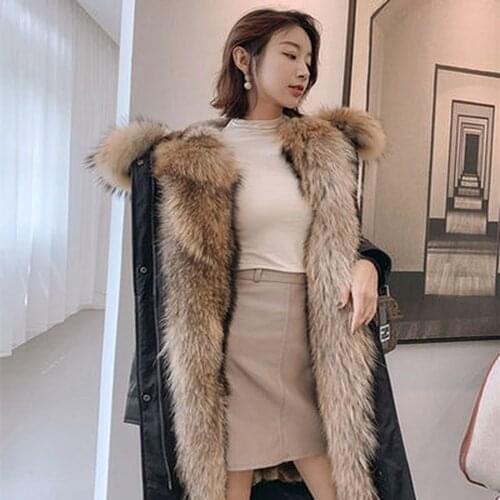 ZITY 2020 Long Parka Real Fur Coat Winter Jacket Women Natural Real Fox Fur Coats Outerwear Streetwear Casual Oversize