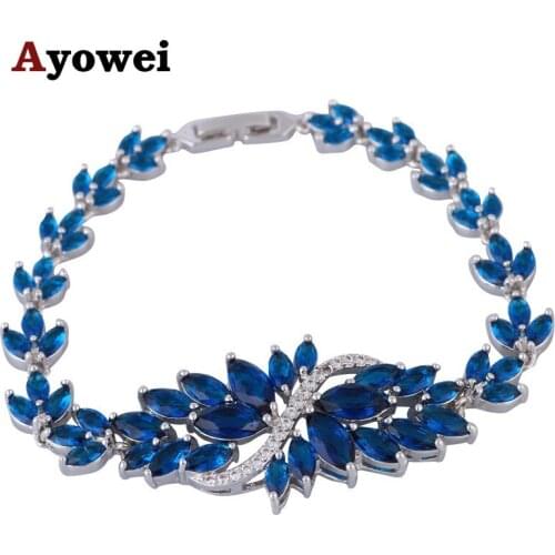 Cubic Zirconia Wedding Bracelets for Ladies White Gold Plate Deep Blue Health Fashion Jewelry TB1048A