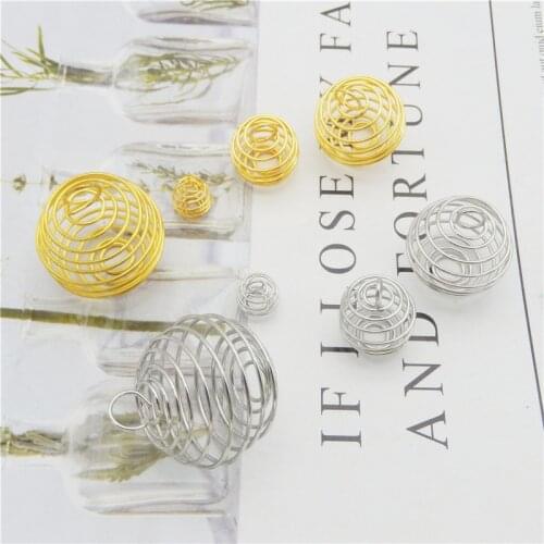 10-40pcs Spiral Bead Cages Pendants Stone Holder Charms Gold Silver Color Necklace Cage Pendants For Jewelry Making Finding