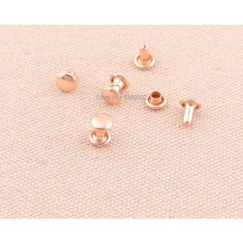 100sets rose gold color 6*6mm Double Rivets Stud Collision Nail for leather craft Bag Belt shoes garment accessories