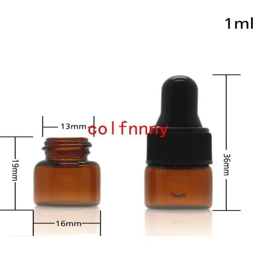 1000pc 1ml 2ml 3ml Amber glass dropper bottles w/Black & white cap Essential oil bottle, Small Perfume vials, Sampling Storage