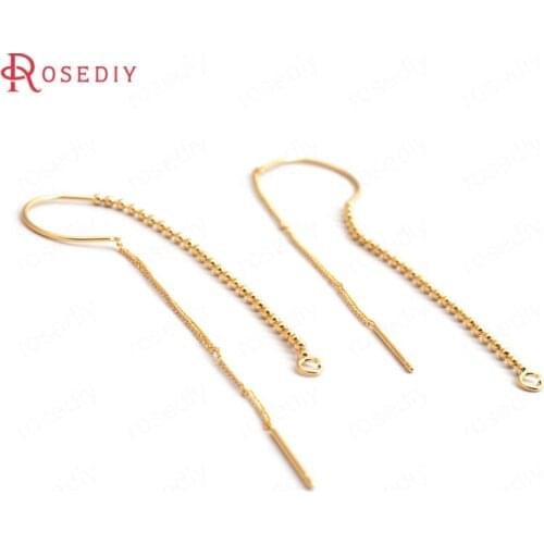 F159)6 pieces Full Length 125mm 24K Gold Color Brass 2 Style Chain Stud Earring Line High Quality Diy Accessories Findings