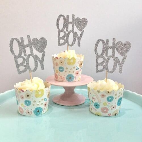 20pcs Oh boy cupcake toppers, oh boy cupcake topper, heart oh boy cupcake toppers, glitter oh boy cupcake toppers
