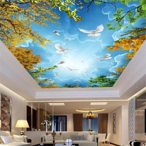 Wellyu Custom wallpaper 3d обои beautiful atmosphere gorgeous branches blue sky white clouds ceiling roof fresco 3d wallpaper
