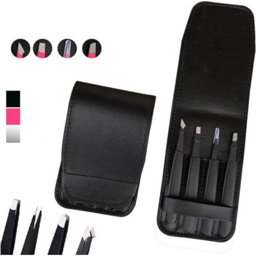 4 Sets Of Hot Eyebrow Tweezers Stainless Steel Pointed / Tilted Pointed / Flat Hair Removal Makeup Kit