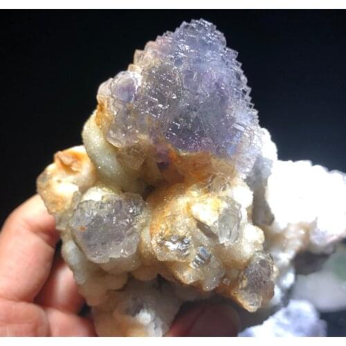 465.7gNatural octahedral ladder purple heart fluorite and quartz symbiotic protolith for home decoration mineral specimens