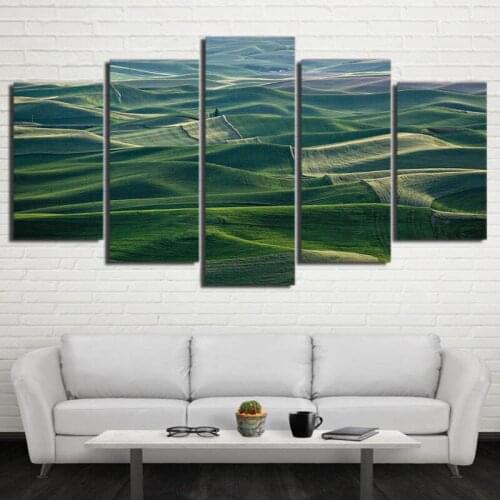 5Pcs Natural Scenery Green Vast Uneven Prairie Wall Painting Frameless Overlook Photography Hd Printing Canvas Decoration Poster