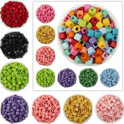 7mm * 50pcsdiy Acrylic Square Beads Solid Color Square Large Hole Beads Separation Beads Color Necklace Bracelet Beads
