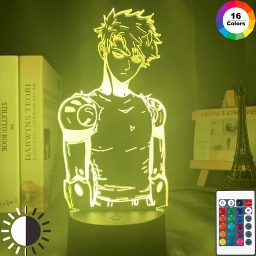 Acrylic Led Night Light Lamp Anime One Punch Man Genos Figure Desk 3d Lamp for Kids Child Room Decorative Nightlight Manga Gift