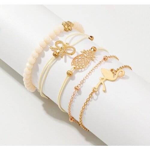 Free shipping HWASY1804 New Womens Clothing Accessories Beach-Style Hot Summer Flamingo Pineapple Bracelet Set