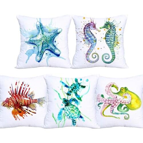 Sea Horse Turtle Octopus Cushion Covers Ocean Animal Throw Pillow Case 45X45cm Living Room Home Decoration