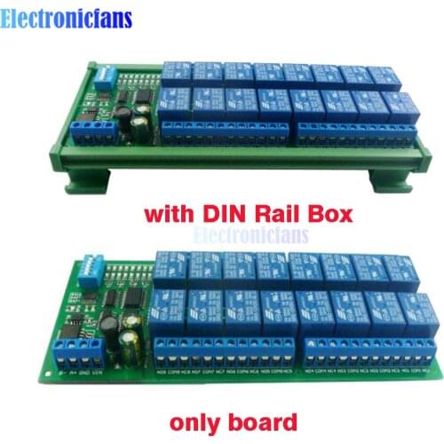 DC 12V 16 Channel RS485 Relay Module Modbus RTU Protocol Remote Control PLC Expansion Board Circuit Board with DIN Rail Box