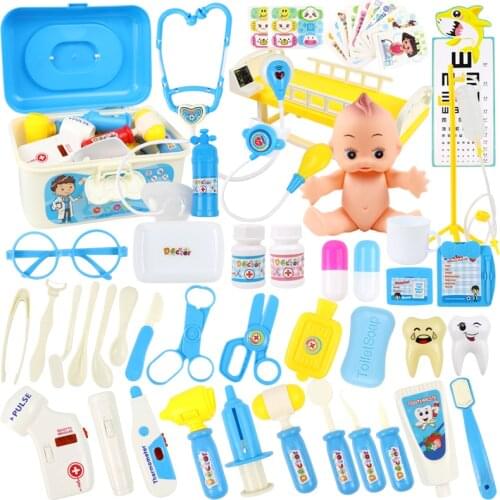 Children Doctor Toy Girl Nurse Dentist Role Play Game Set Kids 33-52PCS Medical Accessories Suitcase Education Toys