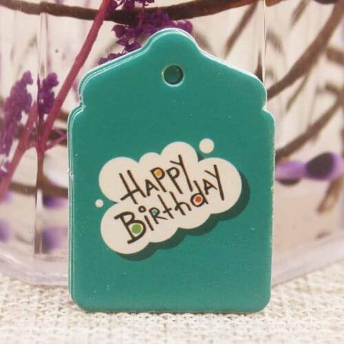 Feiluan 3.3*2.4cm 1000pcs cute various styels Happy birthday gifts hang tag pink/orange/yellow/green/blue full color print tag