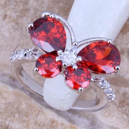 Luxury Women Jewelry White / Red Zircon Butterfly Bridal Rings for Wedding Engagement Party Set Gifts Size 5 6 7 8 9 10 11 12