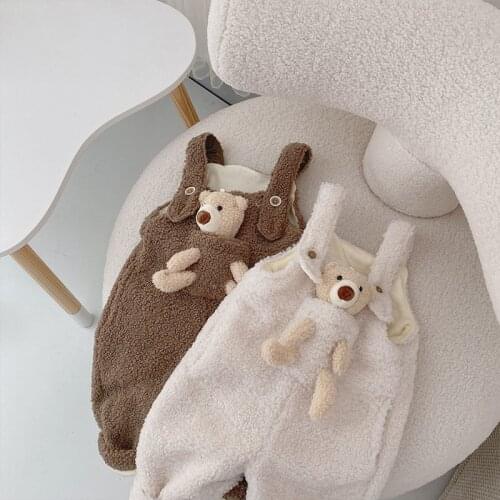 0-6Yrs Children Girls Bear Bodysuits Fleece Infant Boys Sleeveless Playsuits Autumn Winter Clothing Ouftis