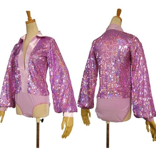 Latin Dance Competition Clothing For Men Shiny Pink Sequin Tops Salsa Ballroom Cha Cha Tap Dancing Performance Costume DNV13897