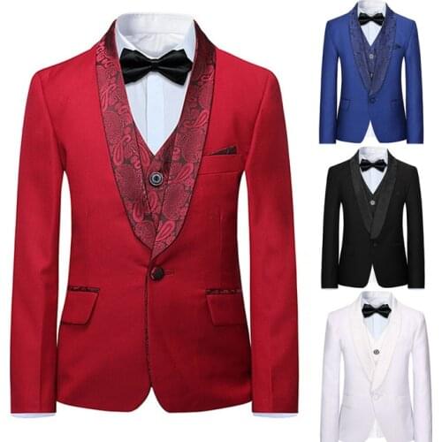2020 Red Mens Suits Groom Wedding Suit 3 Pieces Set Formal Male Blazer Business Tuxedo Black Slim Fit Jacket Pants Jacquard Vest
