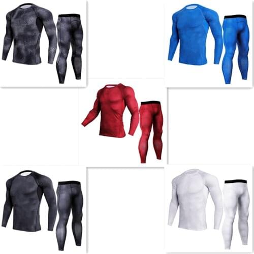 Men Sportswear Tracksuit Stretch Long Sleeve Sweat Shirt Cmpression Leggings Sweatpant Running Jogger Gym Fitness Outfit Clothes